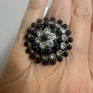 Funky Black Silver Statement Ring vintage round black rhinestone ring